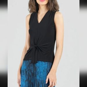 NWT Clara Sun Woo Black Tie Front V Neck Tank Top Size XS Sleeveless Minimalist
